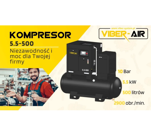 Гвинтовий масляний компресор Viber-Air 5.5-500 з осушувачем | 500л | 400В